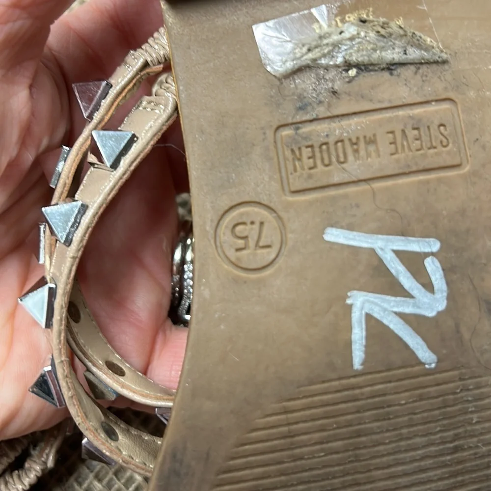 Steve Madden Nude Tan Studded Strappy Flat Sandals - Picture 6 of 7
